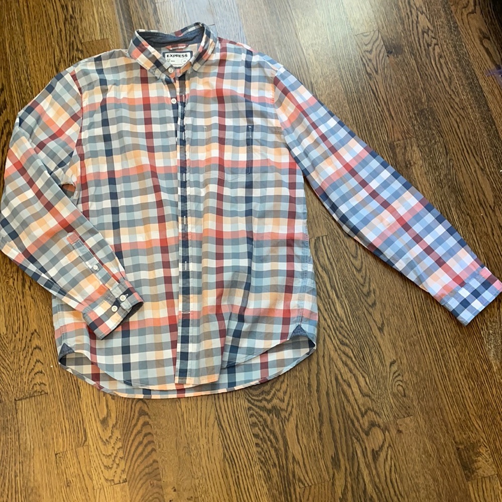 Blue/orange/ red Express button Up